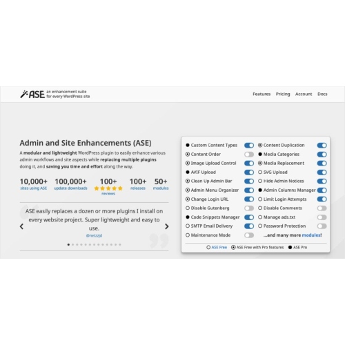 Admin and Site Enhancements ASE Pro