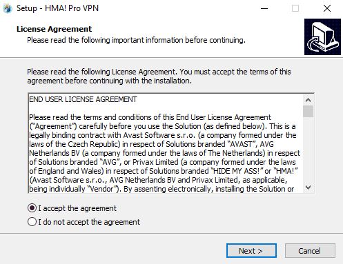 Chấp nhận điều khoản của HMA VPN Pro
