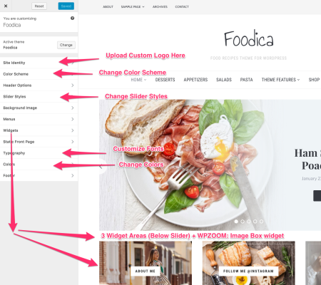 Customize Foodica Food Recipes Theme for WordPress