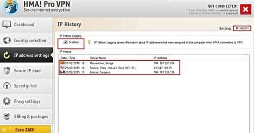 IP address settings - IP History