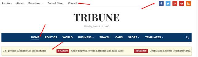Tribune Header – News Ticker Widgets Menus