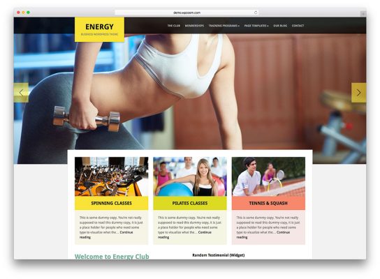 energy fitness center wordpress theme